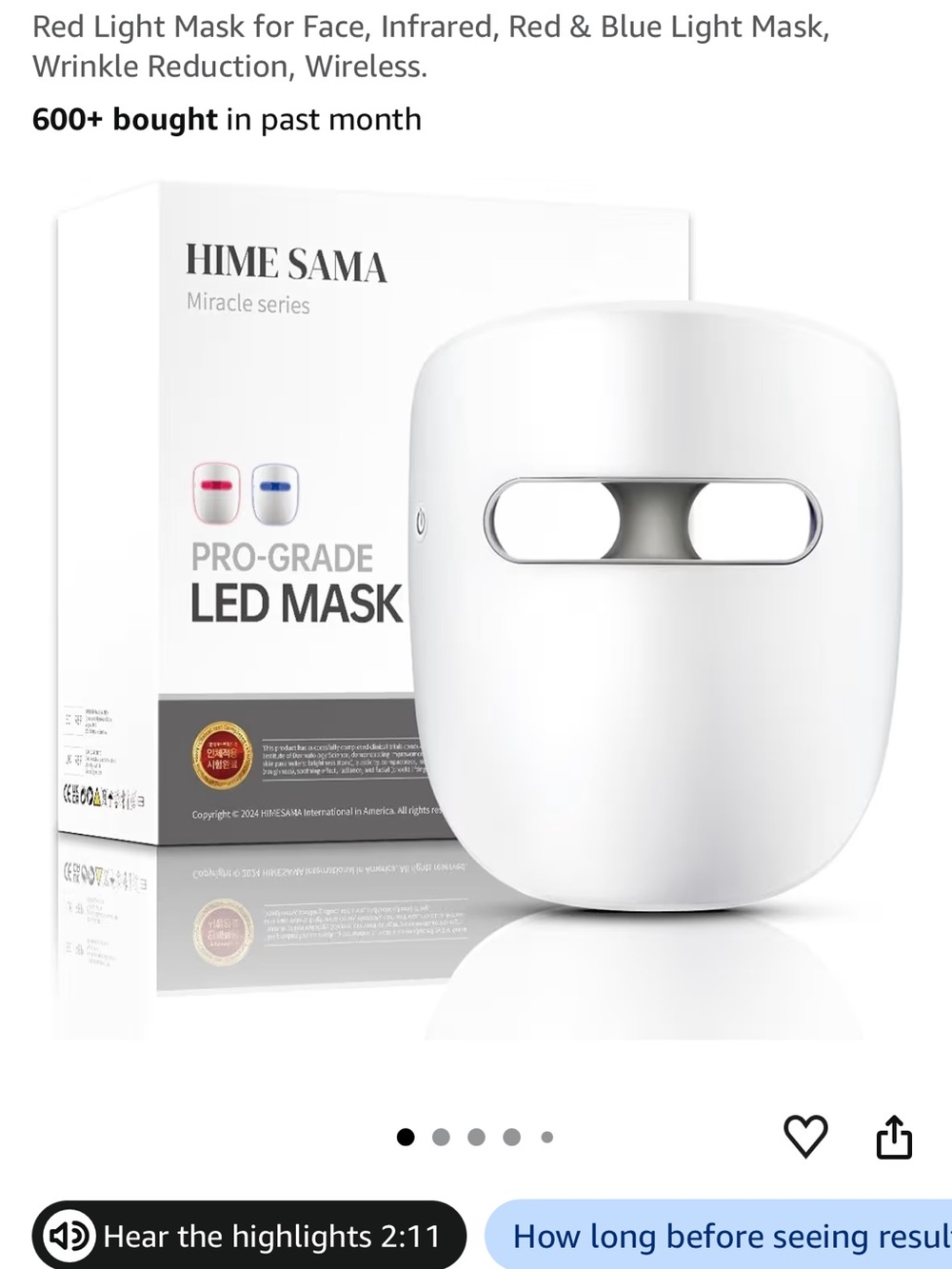 White Pro-Grade LED Light Therapy Mask